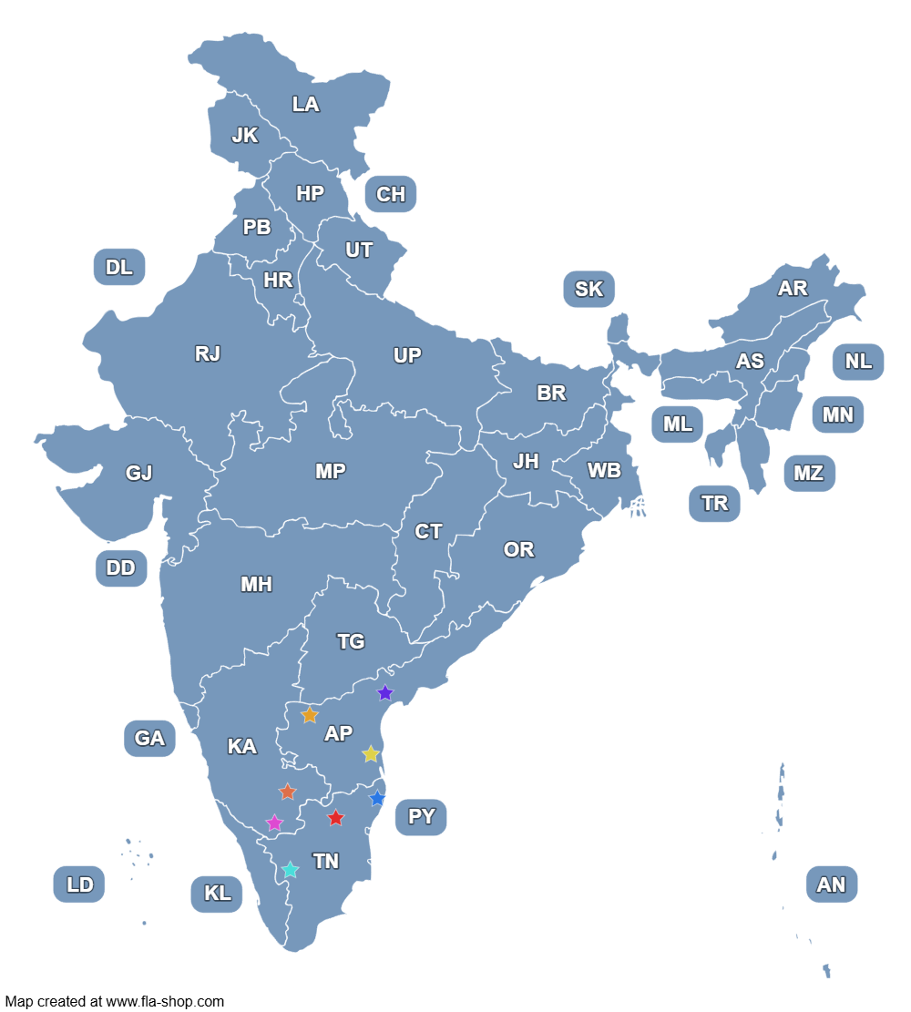 Map of India with Destination Pins